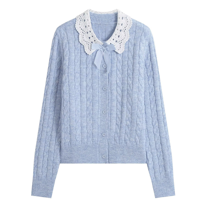 Women's doll collar crochet knitted cardigan