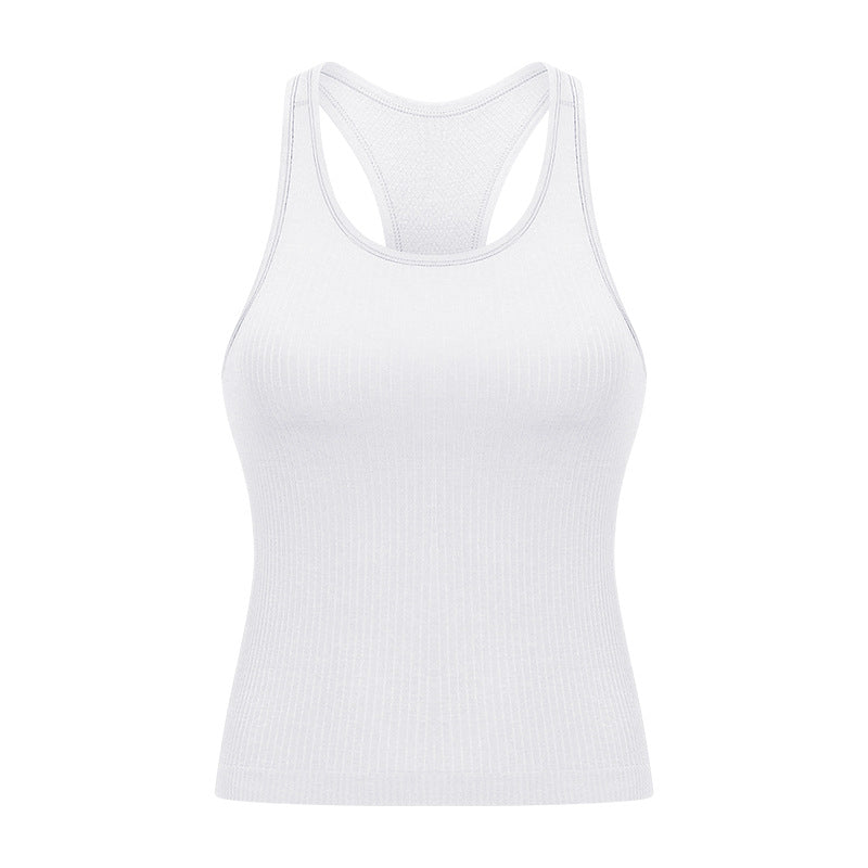 LU Women's 2025 New Joker Spring/Summer Threaded I-shaped Vest with Chest Pad Fitness Yoga Clothes Sports Vest