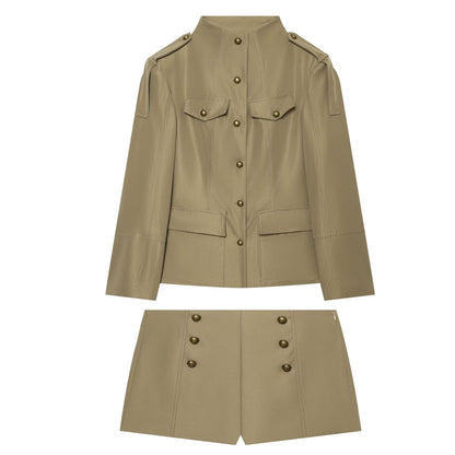 suit Women's 2 pieces pocket decoration slim jacket Coat+Shorts