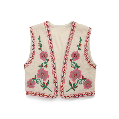 Women's floral embroidery decorative short vest