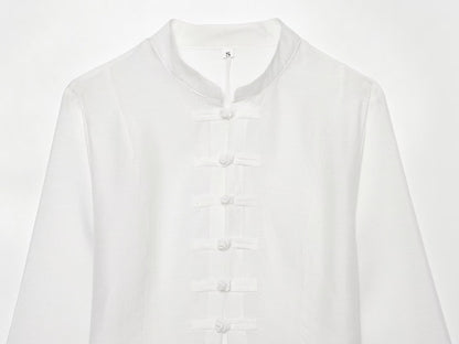 Women's standing collar buckle short top