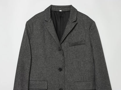 suit Women's 2 pieces loose linen blended straight Blazer Coat+Pants