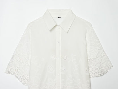 Women's casual hollowed out embroidered shirt