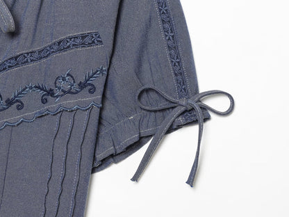 Women's bow decoration embroidered shirt