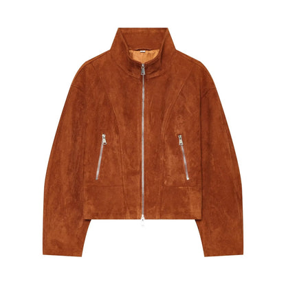 Women's faux leather stand collar jacket Coat