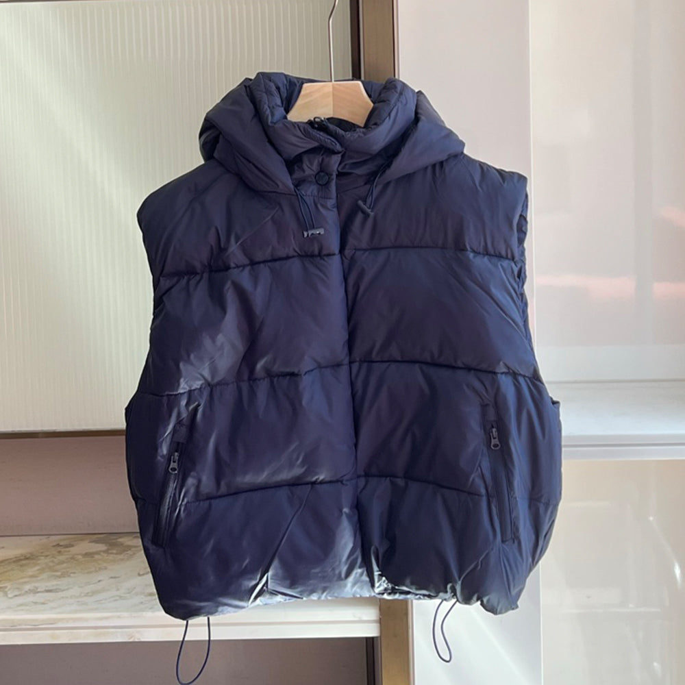 Women's new stand-up collar short hooded vest