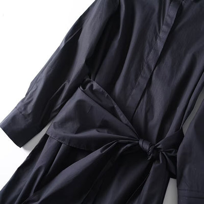 Women's waist-tied belted shirt-style midi dress