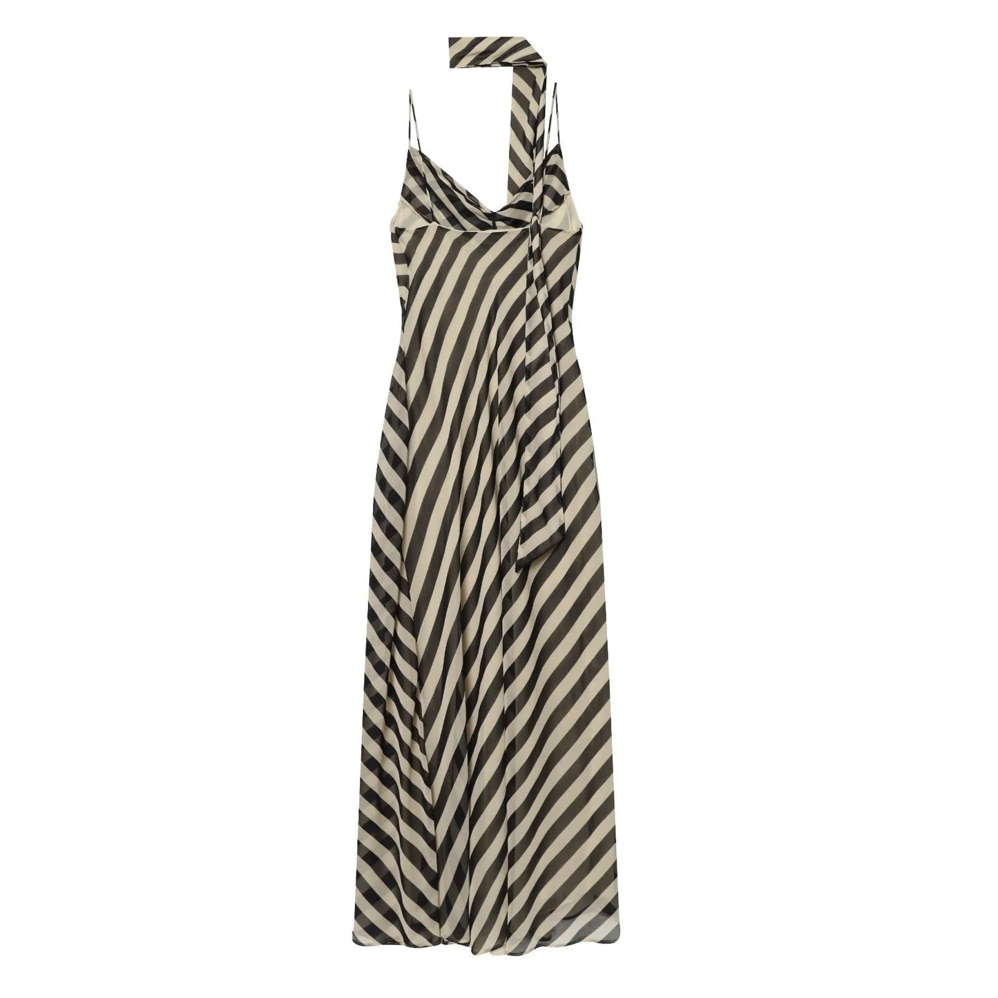 Women's ribbon decoration striped Swing collar dress