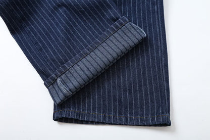 suit Women's 2 pieces short denim striped Coat+straight low rise jeans