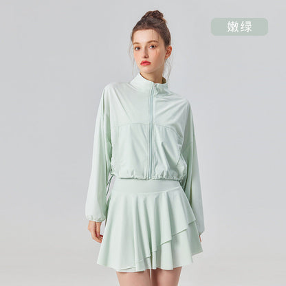 Women's new outdoor long-sleeved sunscreen coat pleated skirt suit