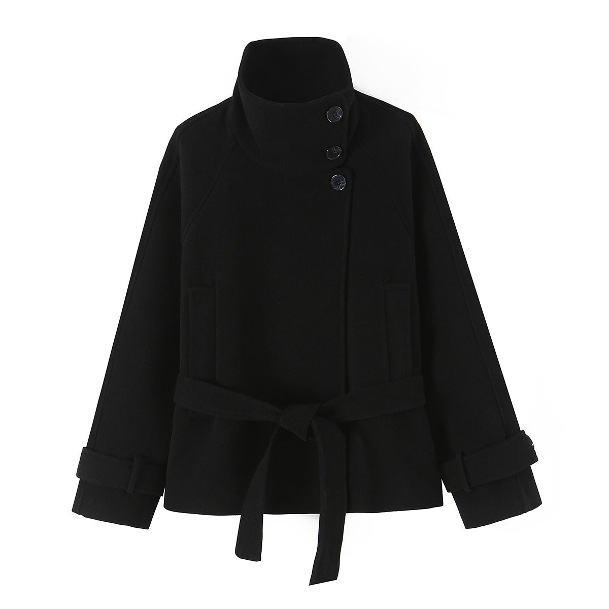 Women's with belt standing collar coat