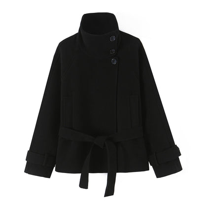 Women's with belt standing collar coat