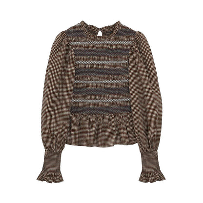 Women's short pleated embroidered shirt