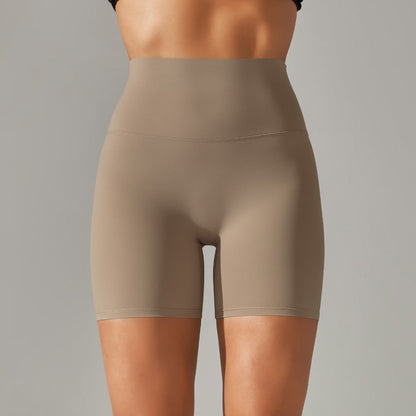 Women's new solid color yoga shorts double sanding tight high waist elastic exercise fitness three-point yoga pants.