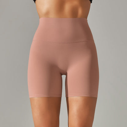 Women's new solid color yoga shorts double sanding tight high waist elastic exercise fitness three-point yoga pants.