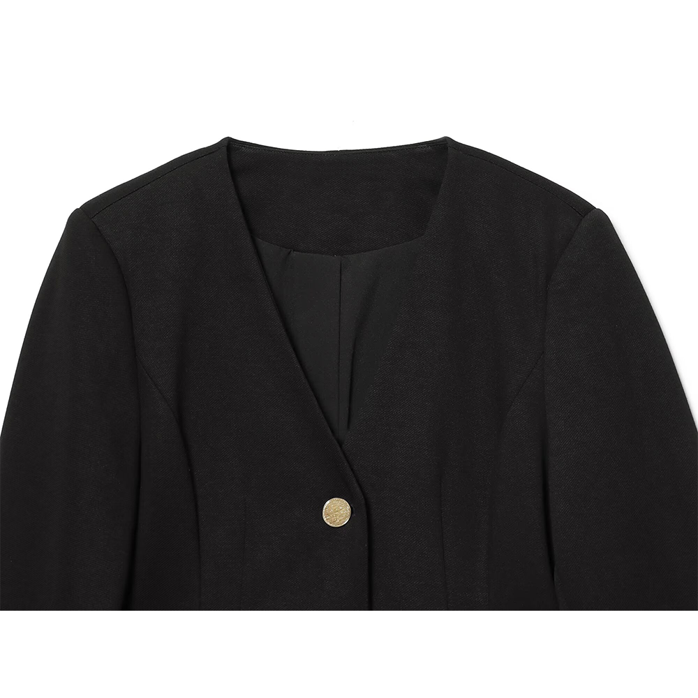 Women's with shoulder pads short V-neck Blazer Coat