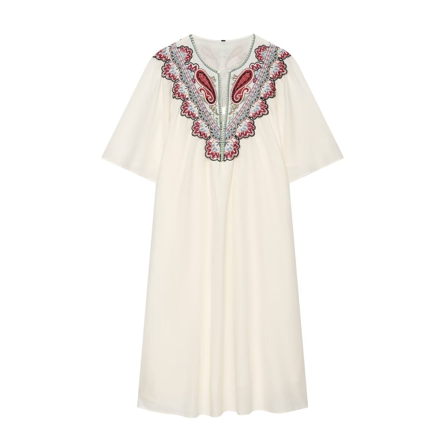 Women's embroidered decorative short sleeved dress