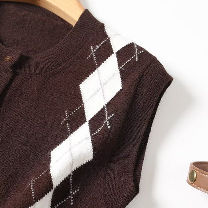 Women's new fashion diamond grid retro knitted vest