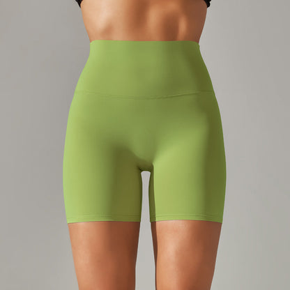 Women's new solid color yoga shorts double sanding tight high waist elastic exercise fitness three-point yoga pants.