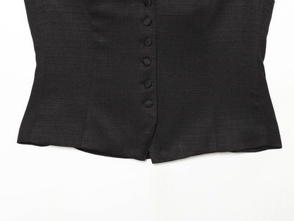 suit Women's 2 pieces button decoration slim black vest+culottes