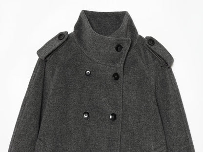 Women's standing collar double breasted woolen coat