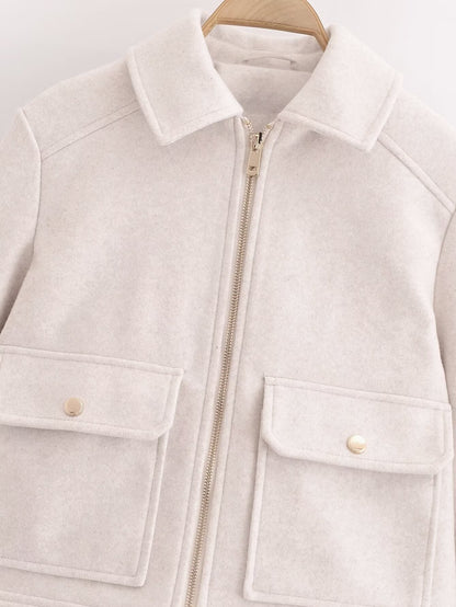 Women's short lapel woolen jacket Coat