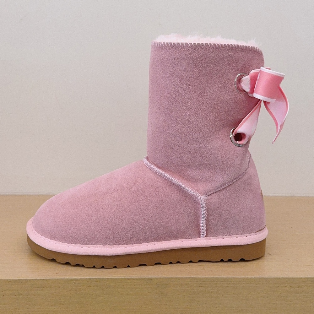 Women's new bow letter lace-up snow boots in the tube