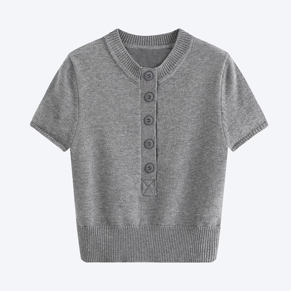 Women's short sleeved breasted knitted top