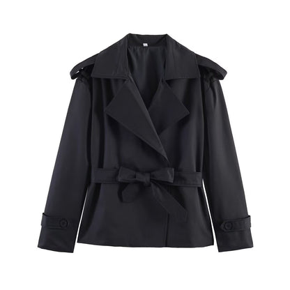 Women's with Belt large lapel windbreaker Coat