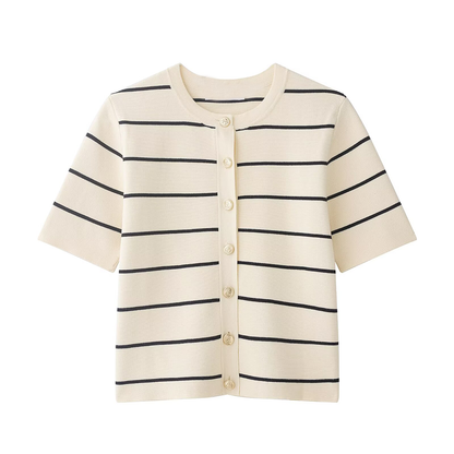 suit Women's 2 pieces striped short sleeved knitted Coat+Skirts