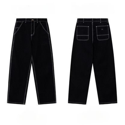 Women's new casual retro washed wide straight multi-pocket jeans