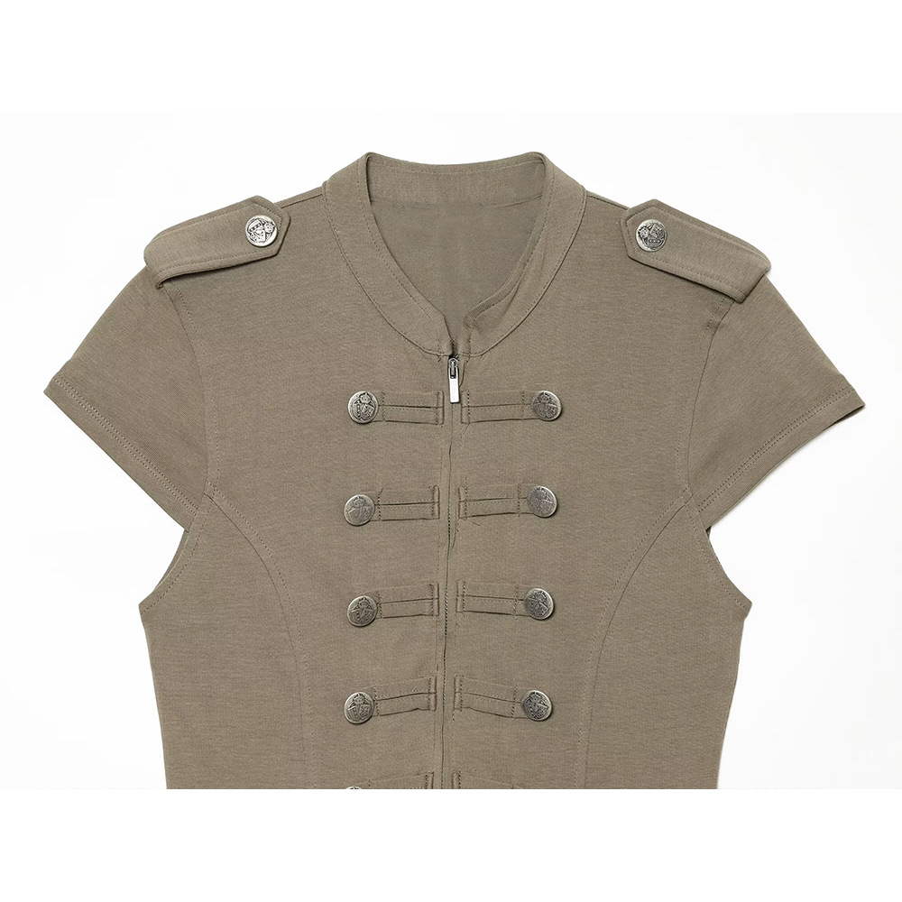 Women's buckle decoration slim zipper vest