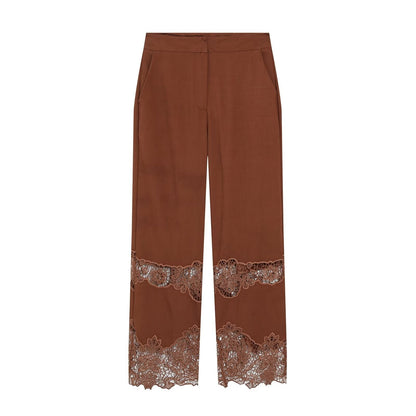 suit Women's 2 pieces hollow embroidery hanging neck top+Pants