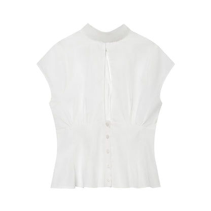 Women's bow decorated Split poplin top