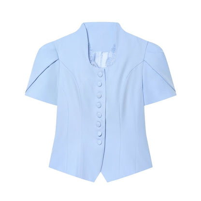Women's new lace patchwork short sleeved Blazer top