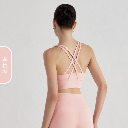 Women's new double-sided sanding cross back sports bra shockproof gathered yoga bra fitness vest