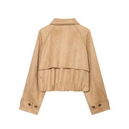 Women's suede texture short pleated Coat