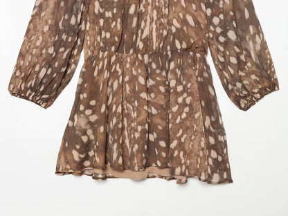 Women's retro long sleeved waist cinched printed dress
