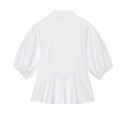 Women's skirt style hem bubble sleeve shirt