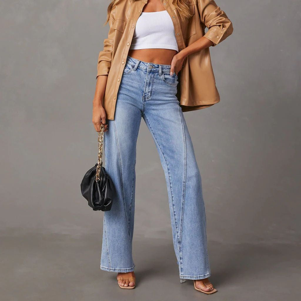 Fashion Loose Splicing Wide Leg Jeans for Women