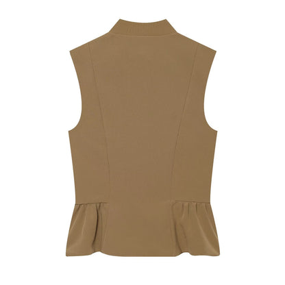 Women's Buckle decoration Ruffled vest style top