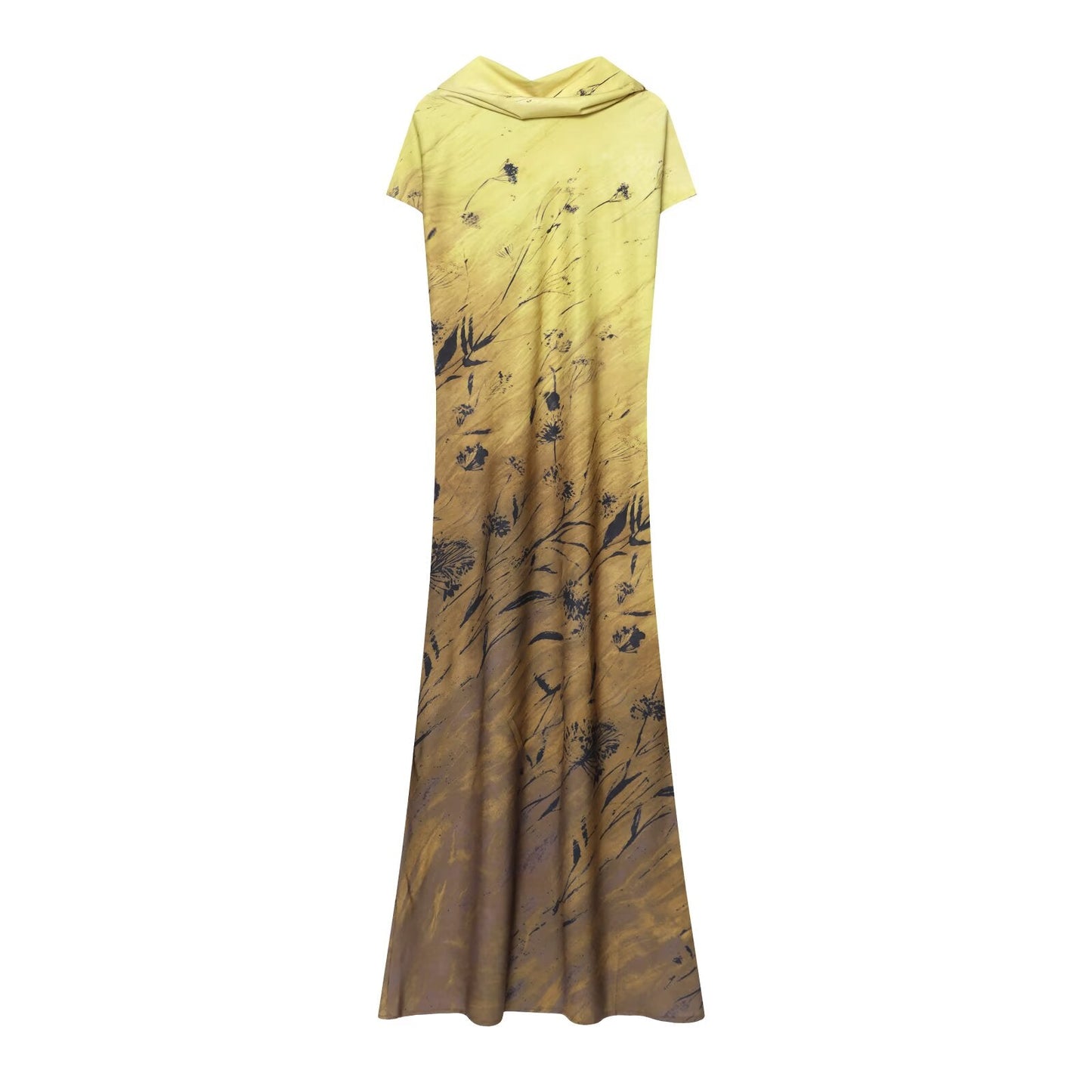 Women's printed draped collar MIDI dress