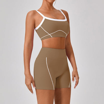 Women's new nude tight outdoor sports bra contrast suit