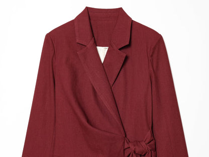 suit Women's 2 pieces casual linen blend lace up Blazer Coat +Pants