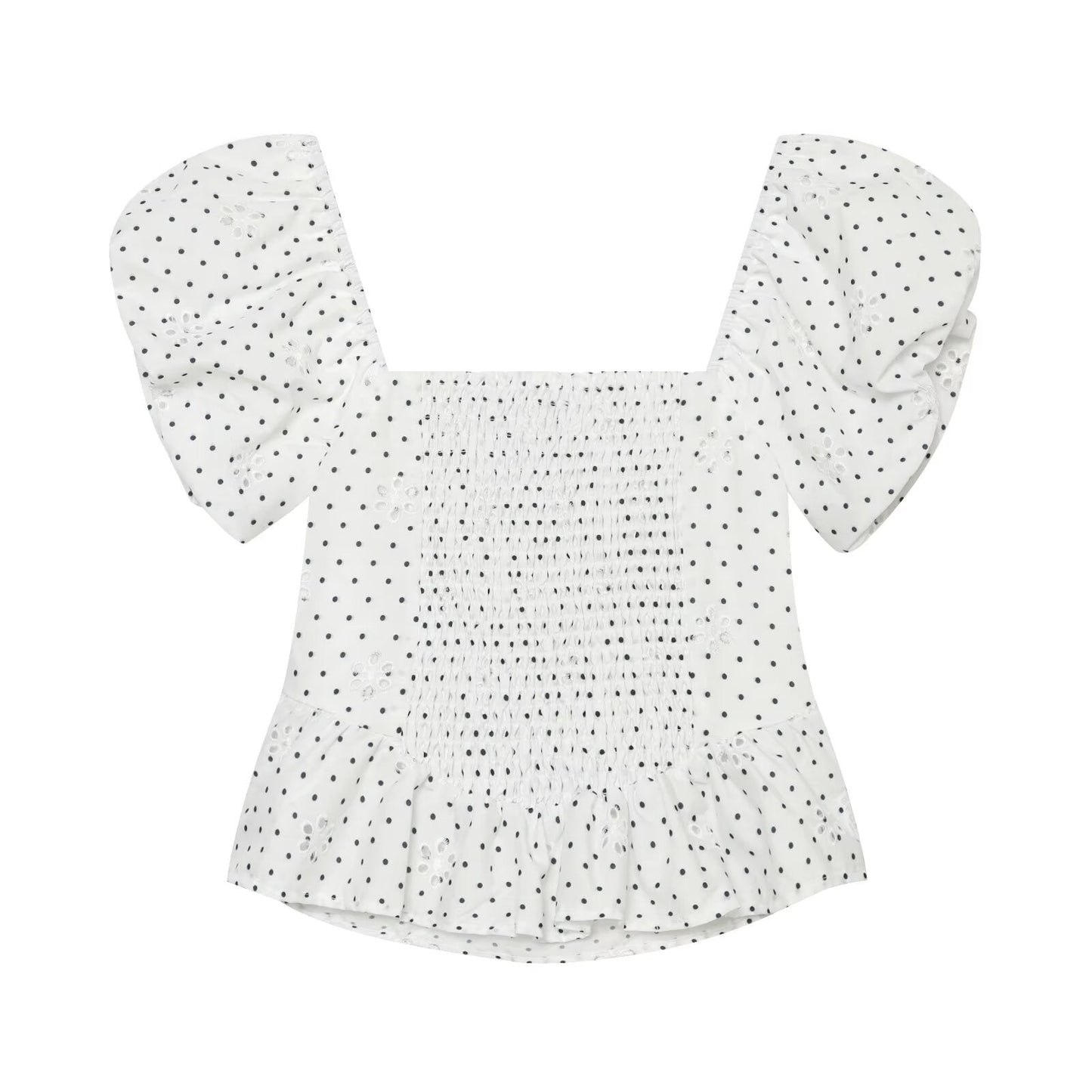 Women's hollowed out embroidered polka dot top