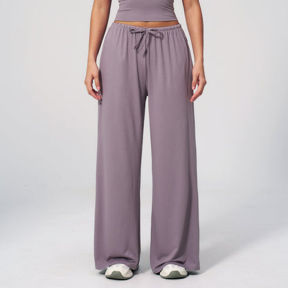 Women's new sanding drooping wide leg elastic drawstring trousers