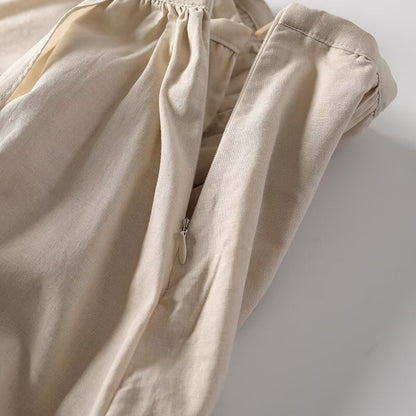 Women's solid linen blended MIDI dress