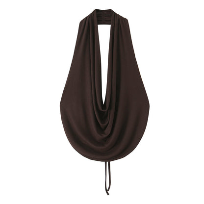 Women's pleated Hanging neck collar top