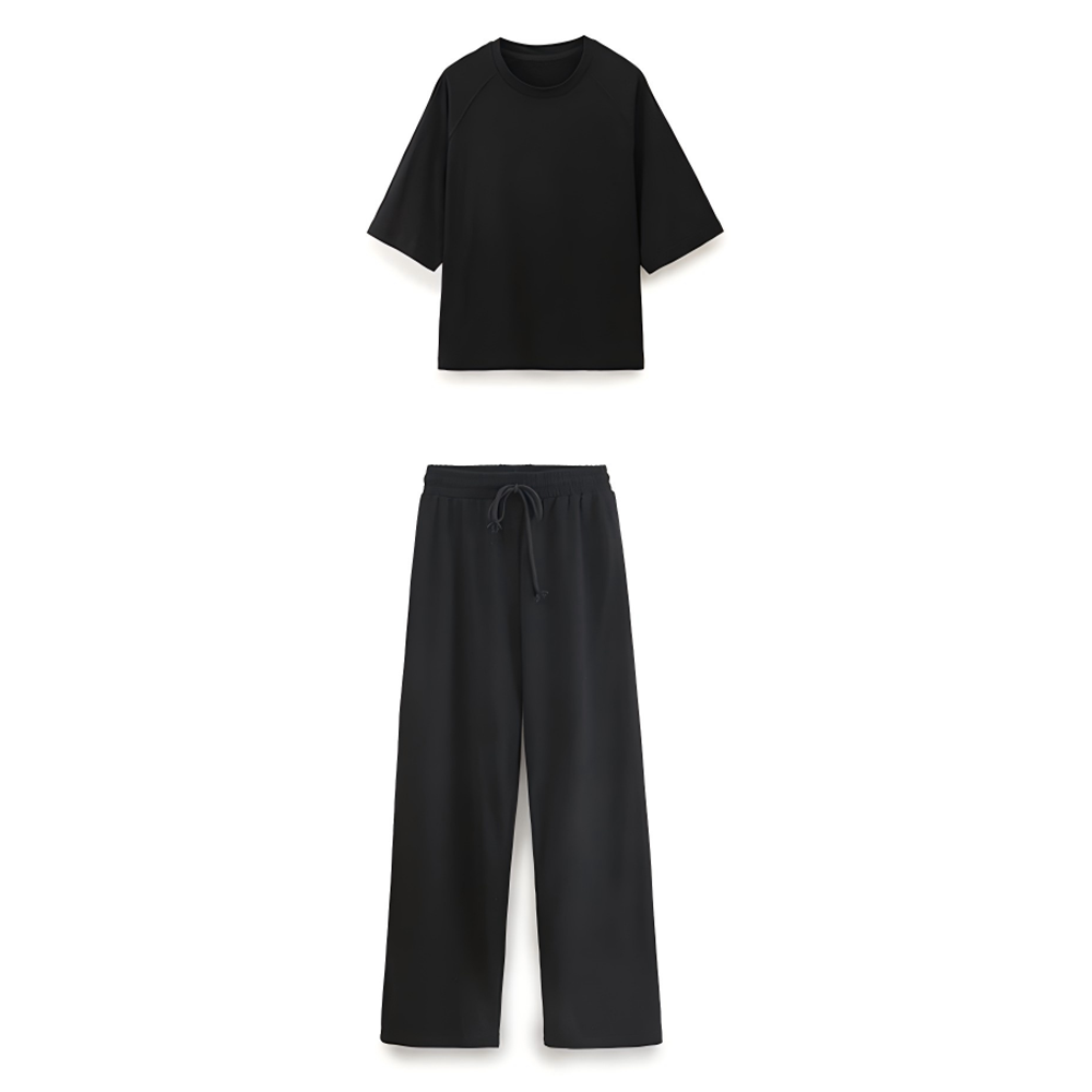 suit Women's 2 pieces double-sided fabric loose T-shirt+Jogging pants