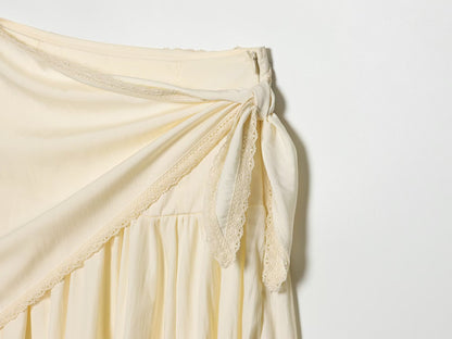 Women's scarf knot decoration pleated Midi skirt